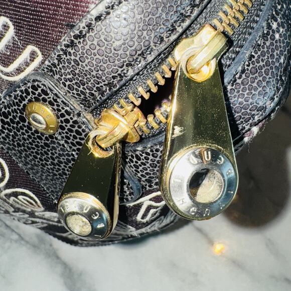 Henri Bendel Signature Brown Logo Speedy Satchel Large Handbag 13"x7x8 Gold - Picture 10 of 13